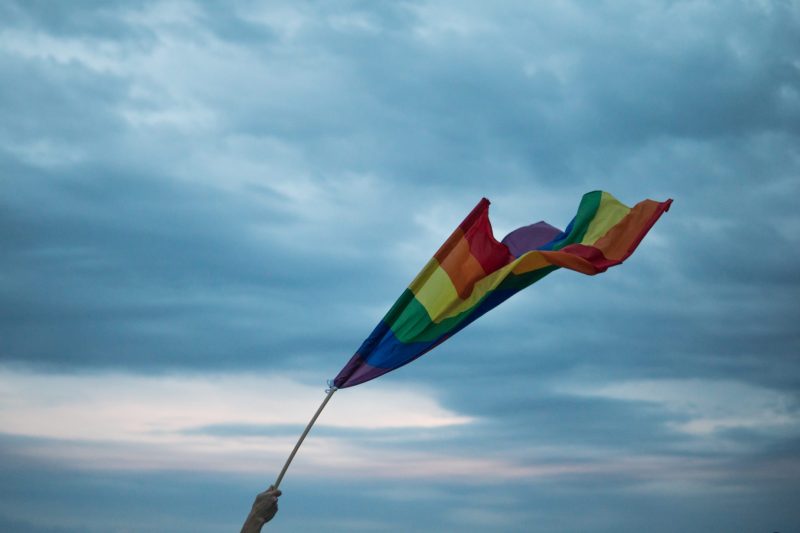 A honoring our LGBTQ Elders with flag in Rockville, MD